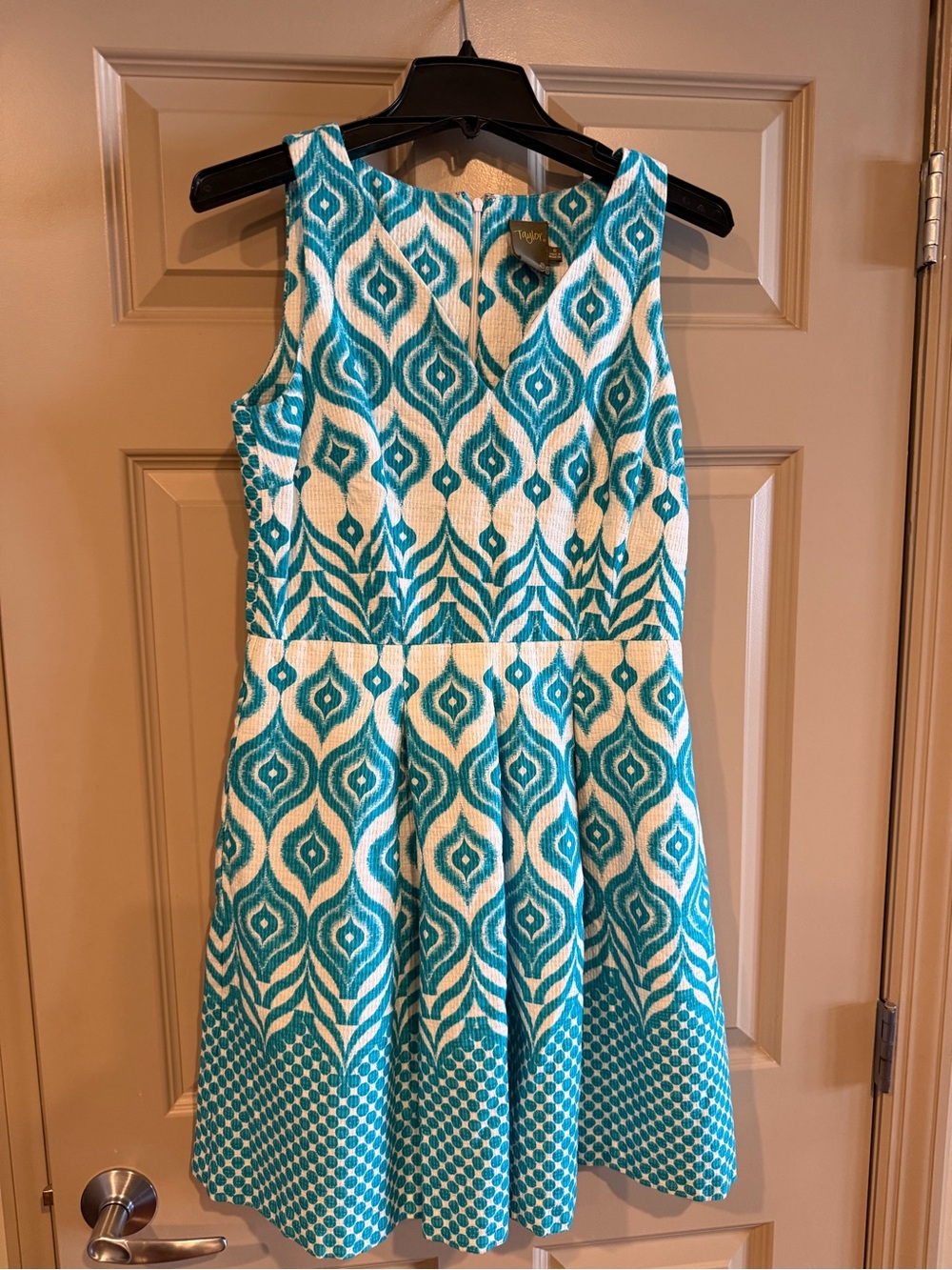 Taylor Teal and White Patterned Midi Dress